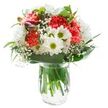This Manor House bouquet radiates warmth and easy sophistication, its glow reminiscent of a spring dawn filtering through terraced windows on surrounding streets. At its vibrant centre, coral-hued carnations boast intricate ruffles and lively texture, their colour echoes the cheerful buzz of local Bakeries on a market day. Encircling them are snowy white daisies, each with a luminous green eye and soft-edged petals that open joyfully like tiny suns. Sprays of ethereal baby's breath weave throughout, their delicacy imparting an airy softness to the ensemble. Magenta alstroemeria buds peep shyly from the left, suggesting beauty yet to reveal itself-a subtle nod to the neighbourhood's hidden gems. The base is enveloped in broad, glossy green leaves that cradle the bouquet, grounding the display while highlighting each flower's freshness. The bouquet's sturdy, healthy stems are magnified through a sparkling clear glass vase filled with pure water, enhancing the sense of vitality and care. Perfect for occasions from birthdays to spontaneous gestures of thanks, this composition-crafted for same-day delivery throughout Manor House-offers an uplifting burst of positivity and nature's artistry, bringing a smile to any recipient.